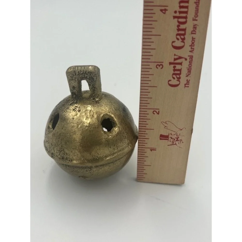 Vintage Antique Brass Crotal Sleigh Bell Primitive Cast Metal Round 2.25in